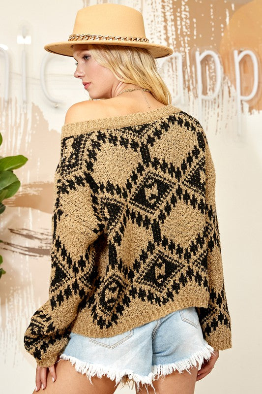 BOHO STYLE POPCORN KNIT SWEATER