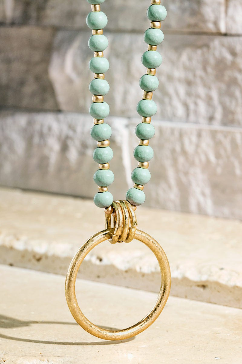 Light Turquoise wood bead necklace