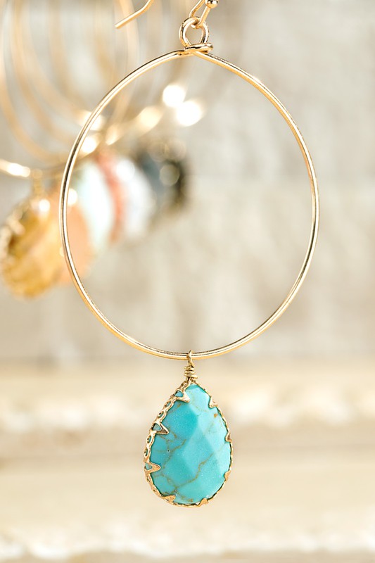 NATURAL STONE TEAR DROP EARRINGS - TURQUOISE