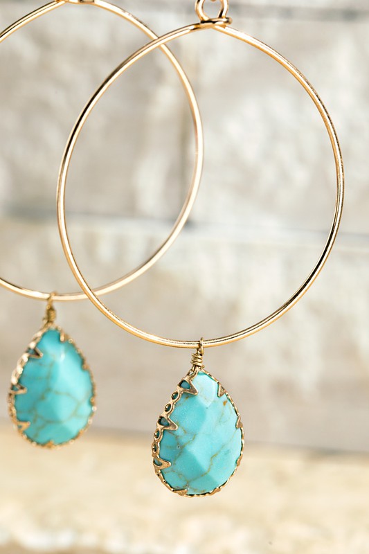 NATURAL STONE TEAR DROP EARRINGS - TURQUOISE