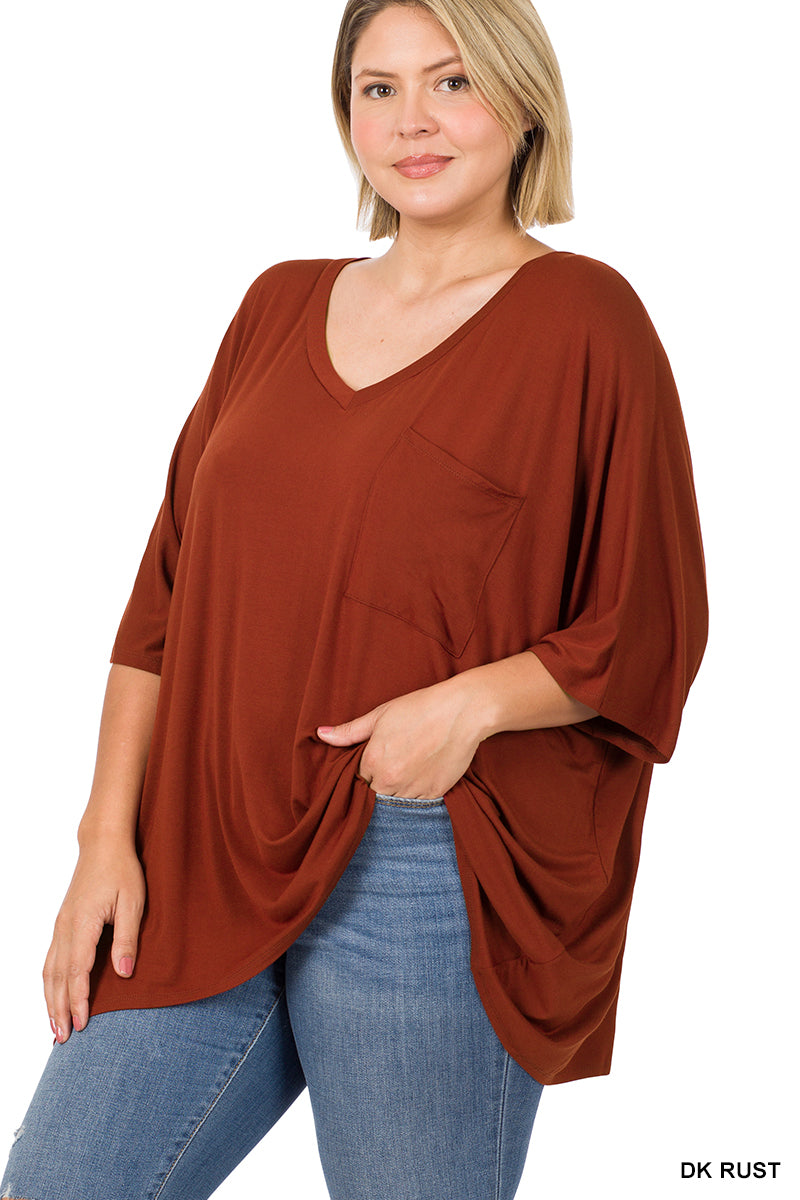 OVERSIZED V-NECK FRONT POCKET TOP