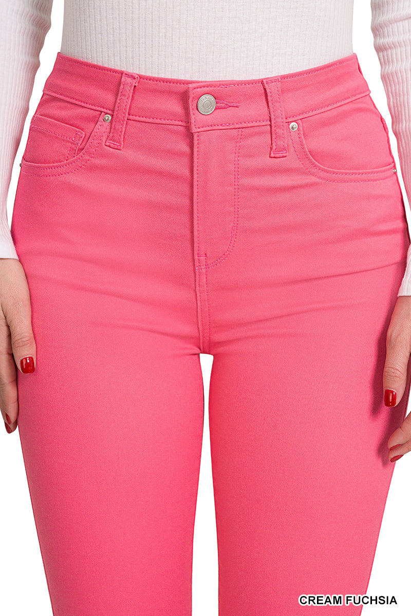 HIGH-RISE SKINNY COLOR DENIM PANTS - FUCHSIA