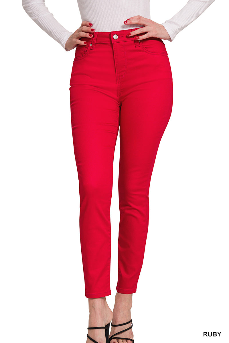 HIGH-RISE SKINNY COLOR DENIM PANTS - RED