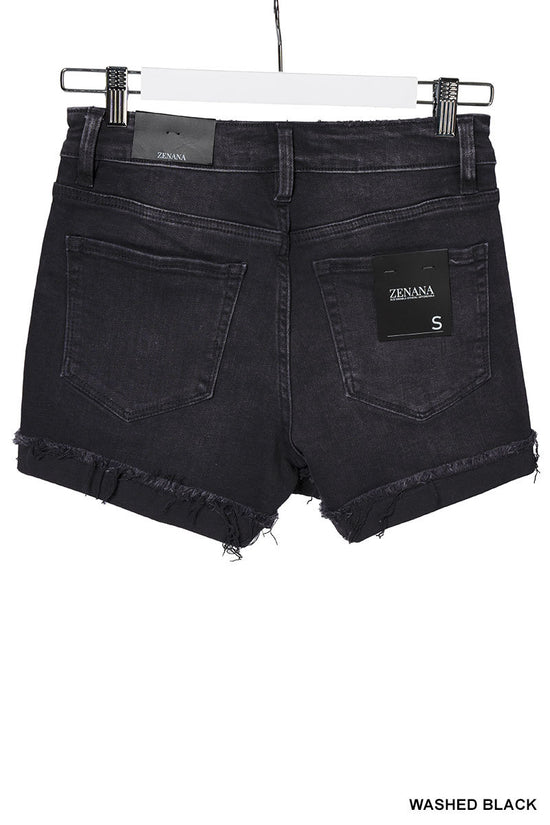 BLACK WASHED RAW CUFFED HEM DENIM SHORTS