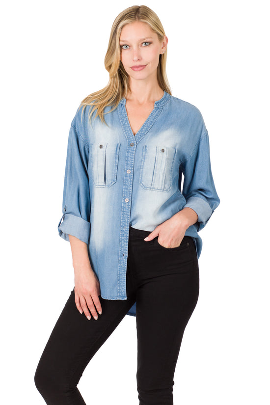 CHAMBRAY BUTTON UP TOP