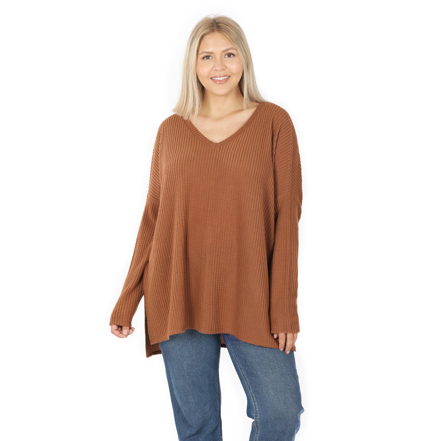 WAFFLE V-NECK SWEATER