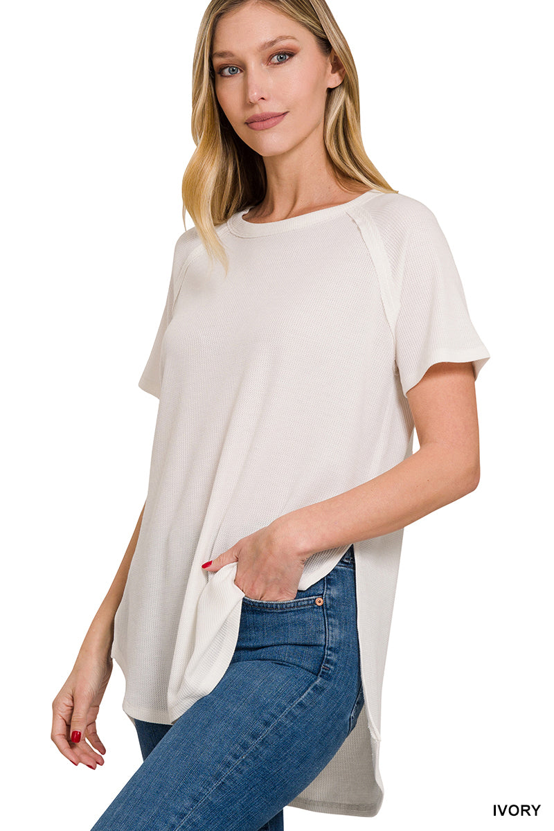 MELAGE BABY WAFFLE SHORT SLEEVE TOP - CREAM