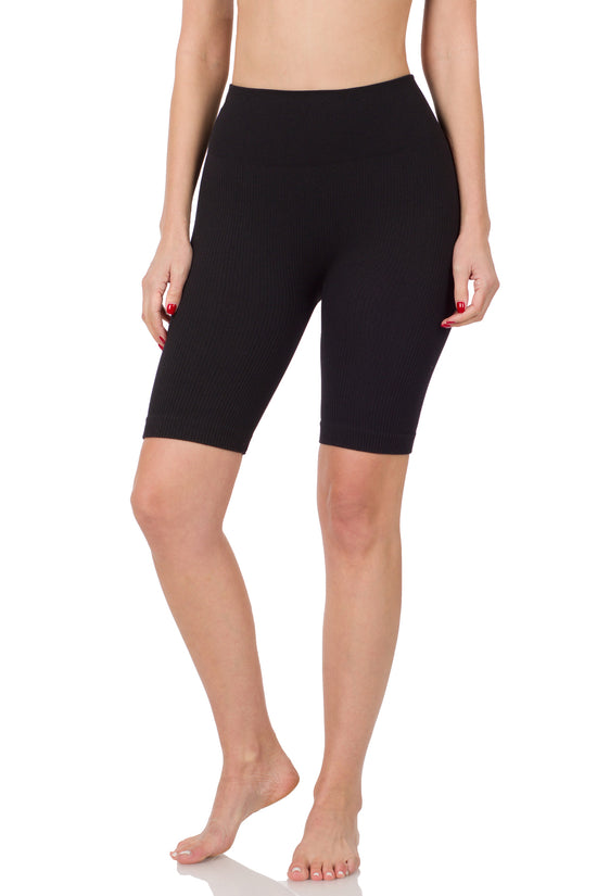 SEAMLESS RIBBED HIGH WAIST BIKER SHORTS