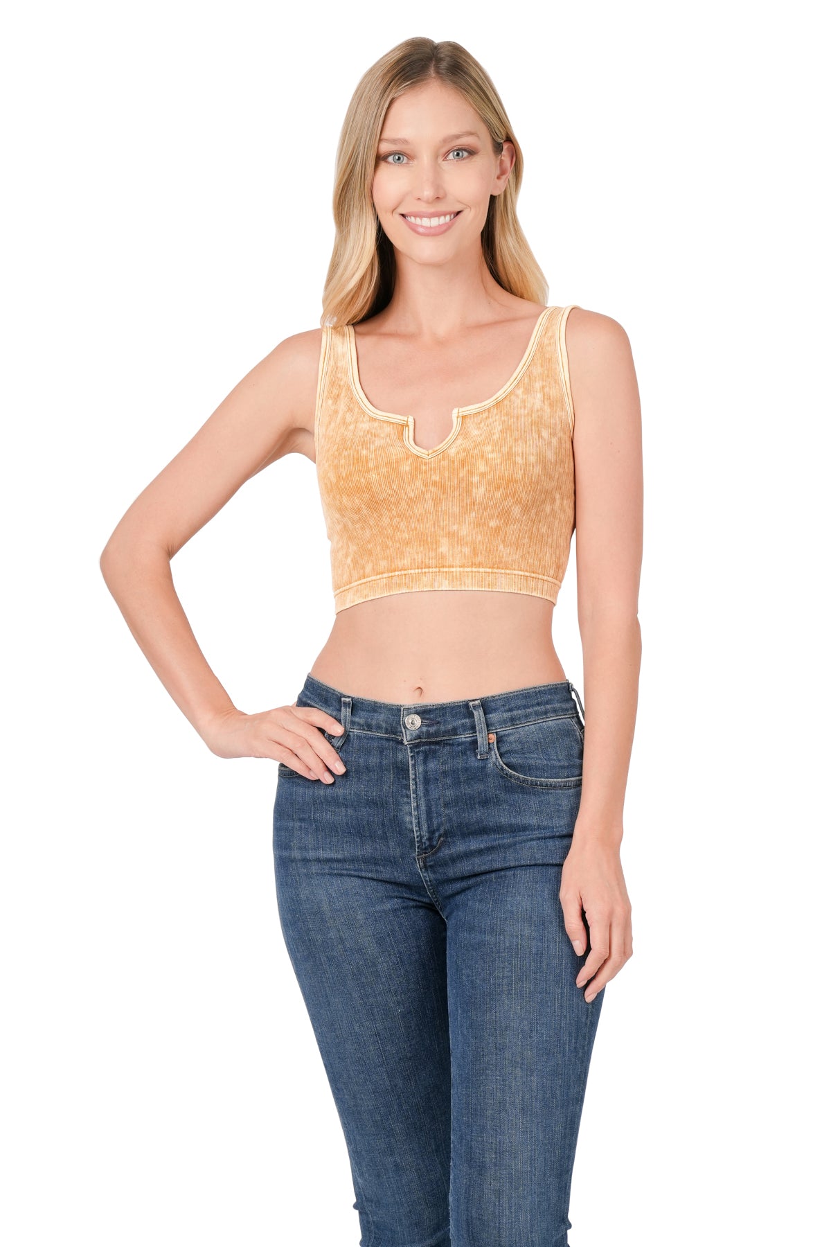 WASHED RIBBED CROPPED KEYHOLE CUTOUT TANK TOP