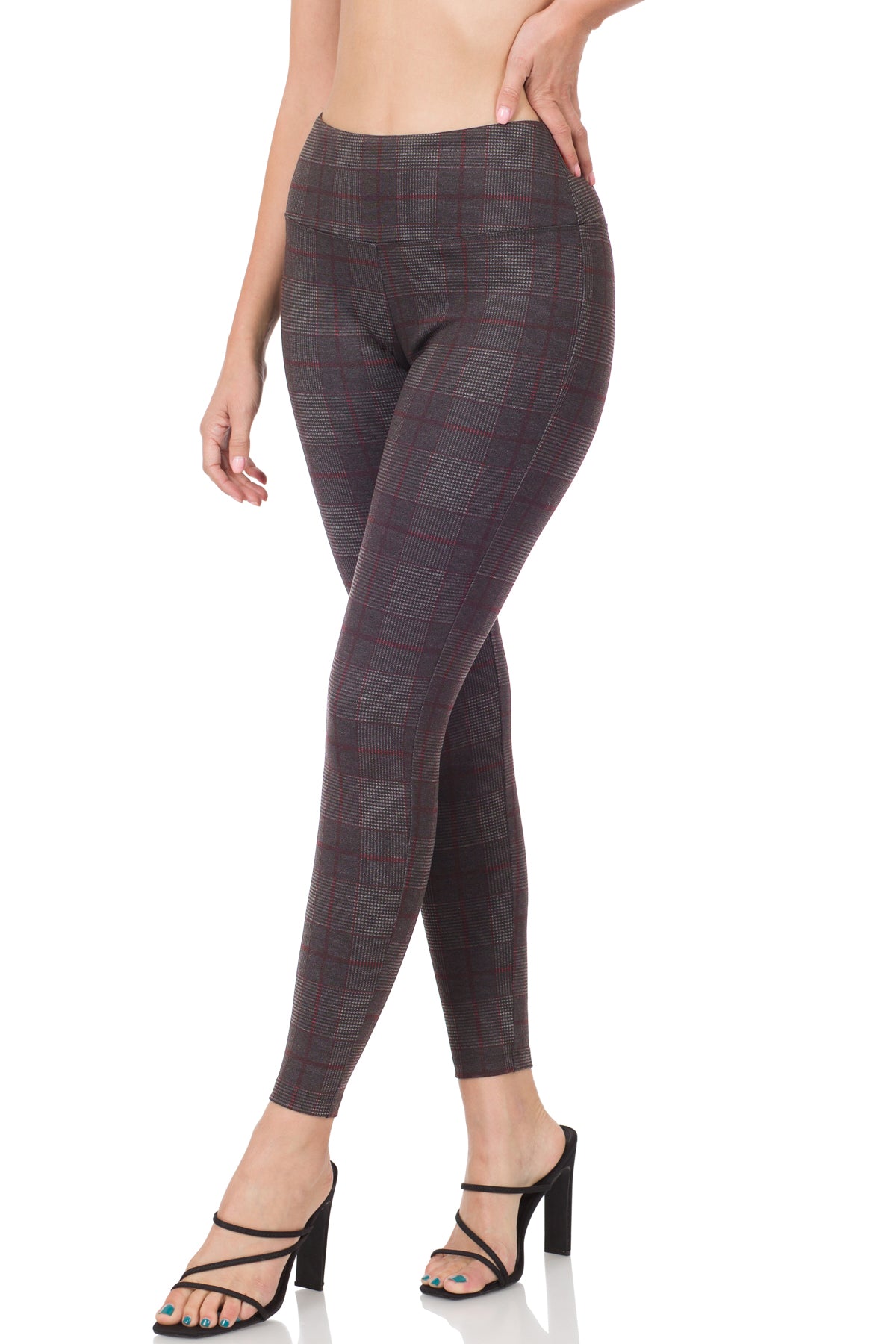 PLAID PULL-ON STRETCH SKINNY PANTS - GRAY