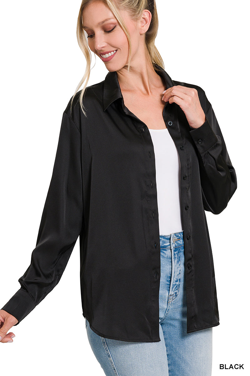 SATIN ABOUT YOU TOP - BLACK