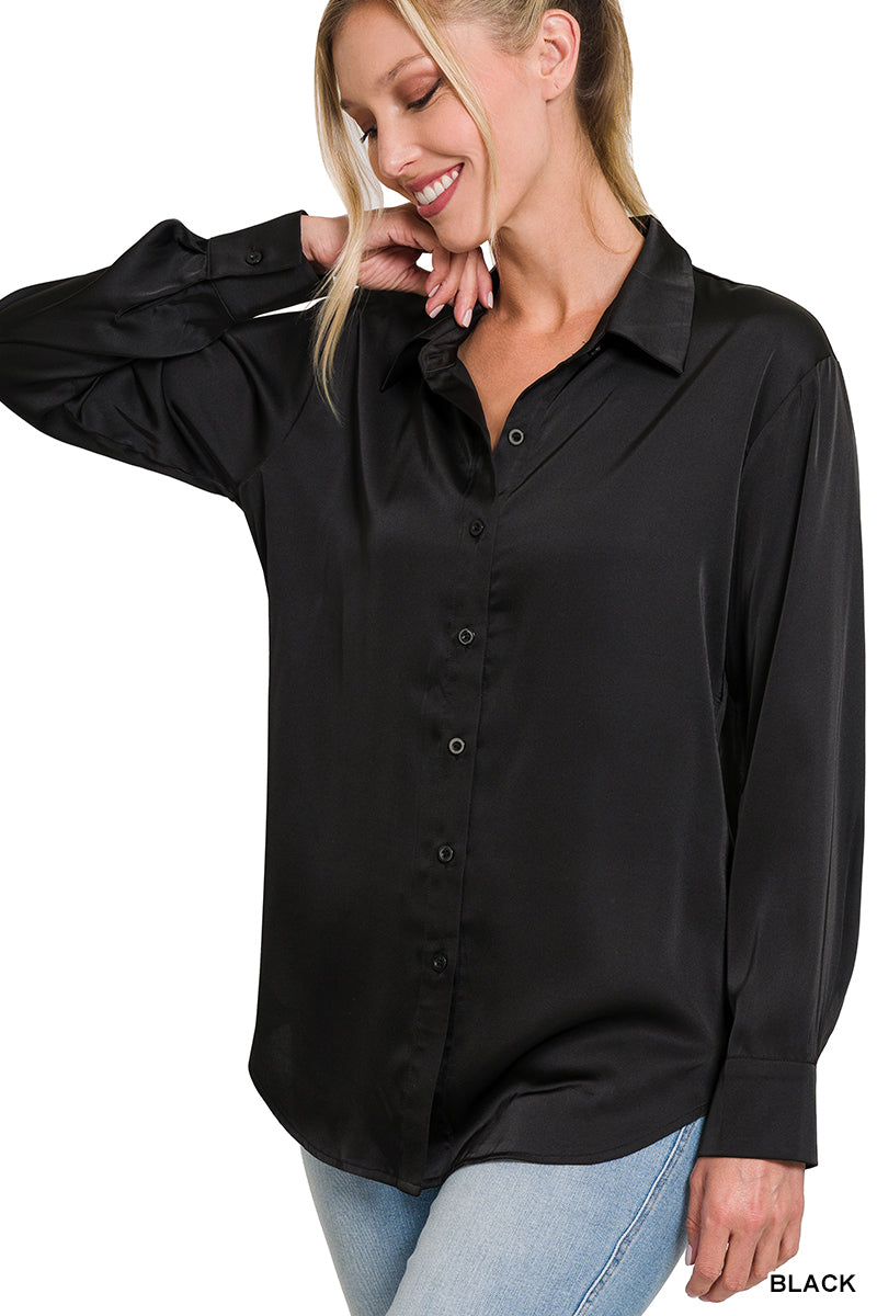 SATIN ABOUT YOU TOP - BLACK