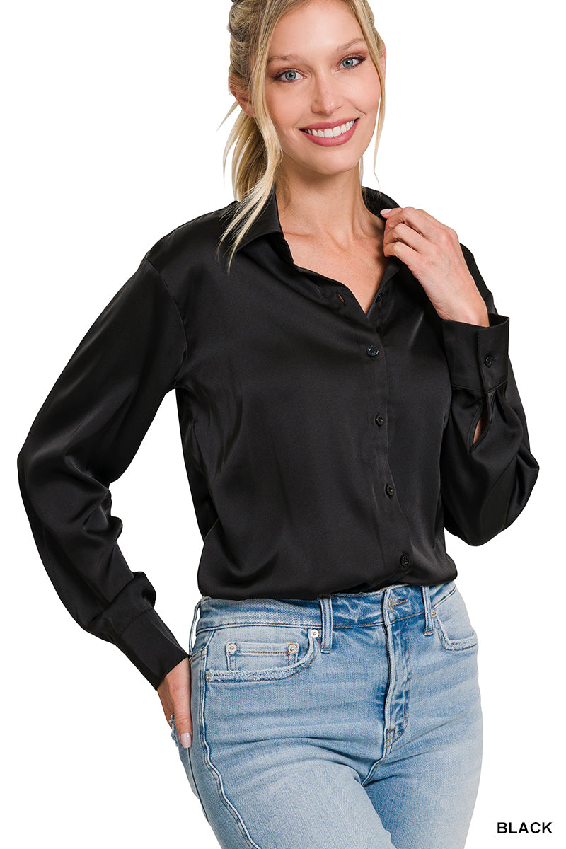 SATIN ABOUT YOU TOP - BLACK