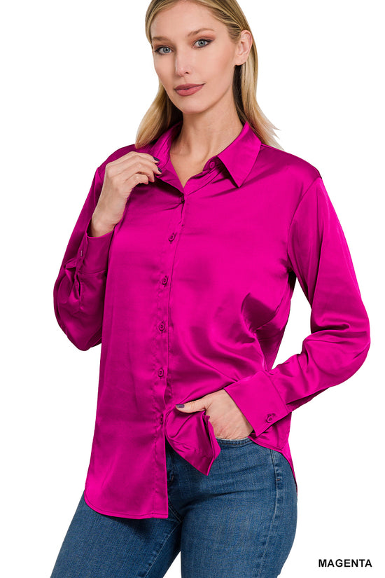 SATIN ABOUT YOU TOP - MAGENTA