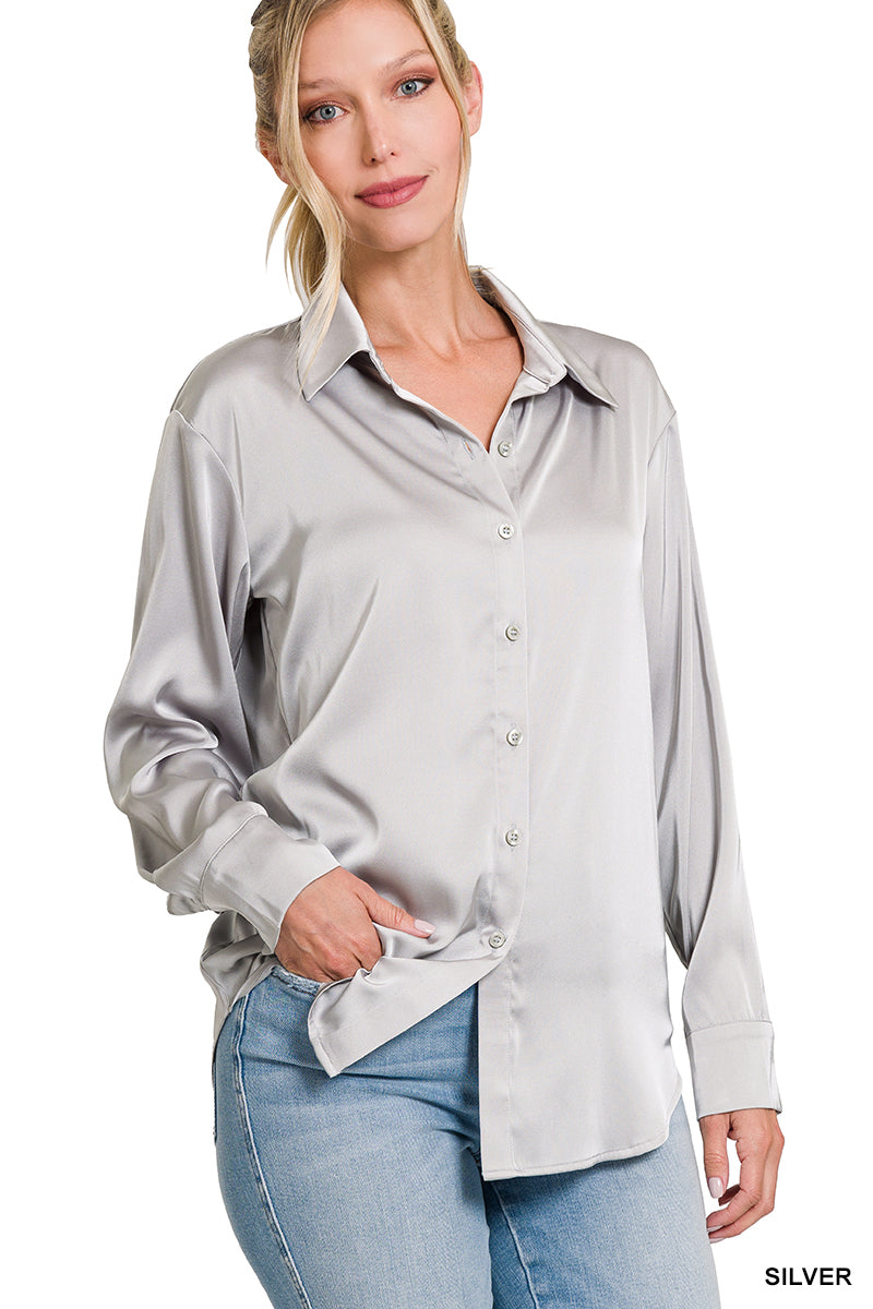SATIN ABOUT YOU TOP - SILVER