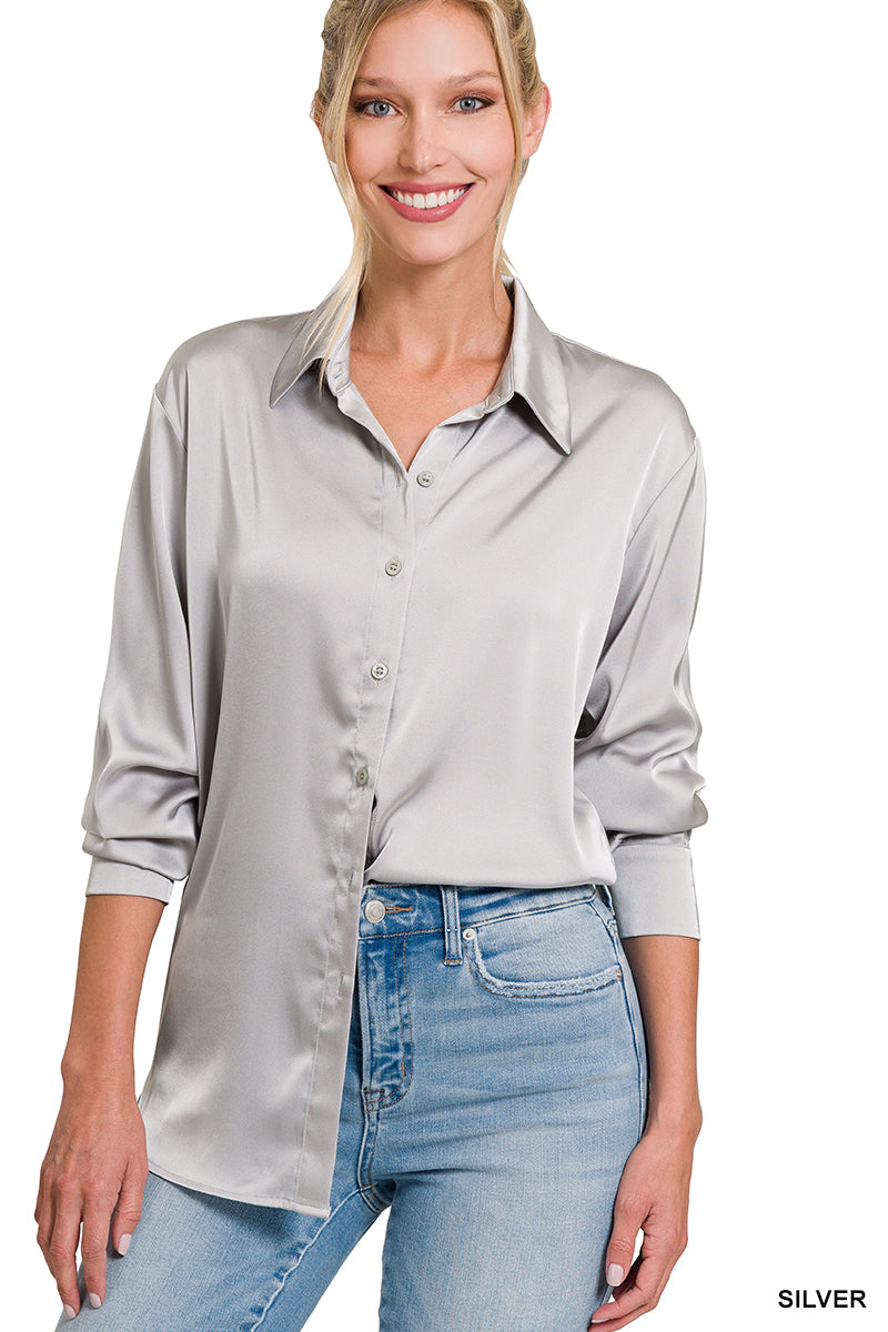 SATIN ABOUT YOU TOP - SILVER