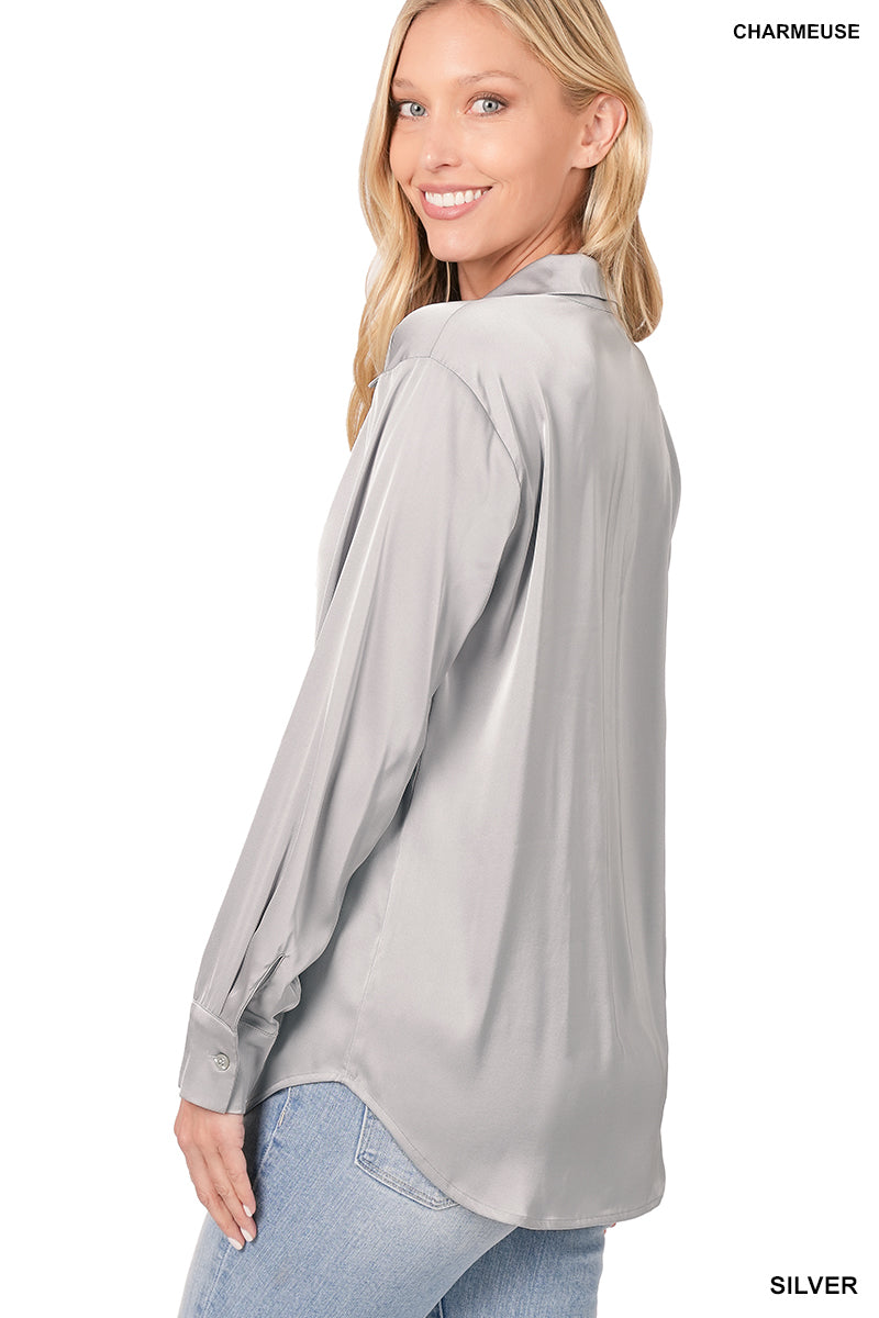 SATIN ABOUT YOU TOP - SILVER