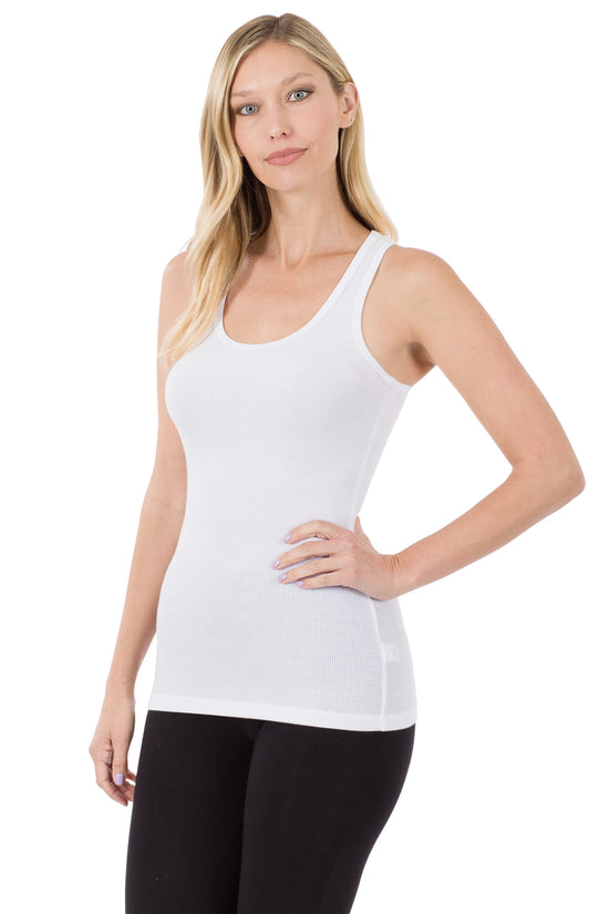 RIBBED RACERBACK TANK TOP-WHITE