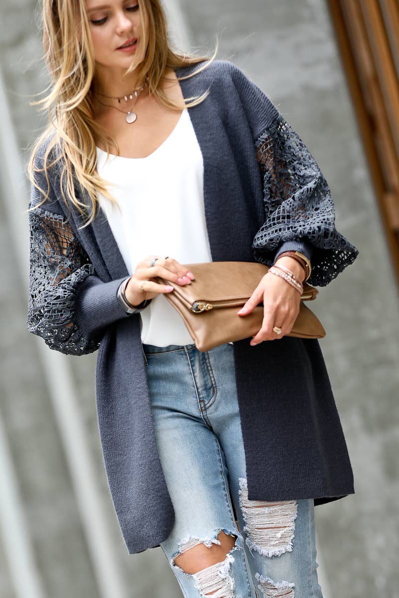 LACE SLEEVE CARDIGAN