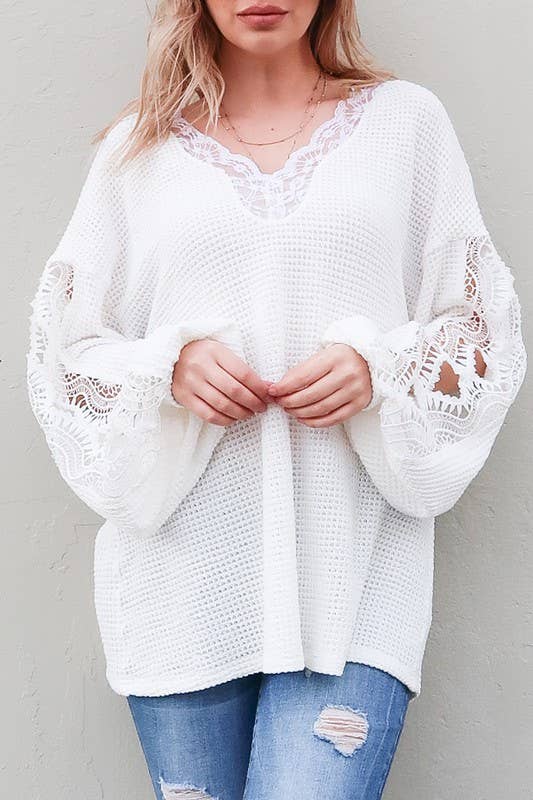 WHITE WAFFLE LACE TOP