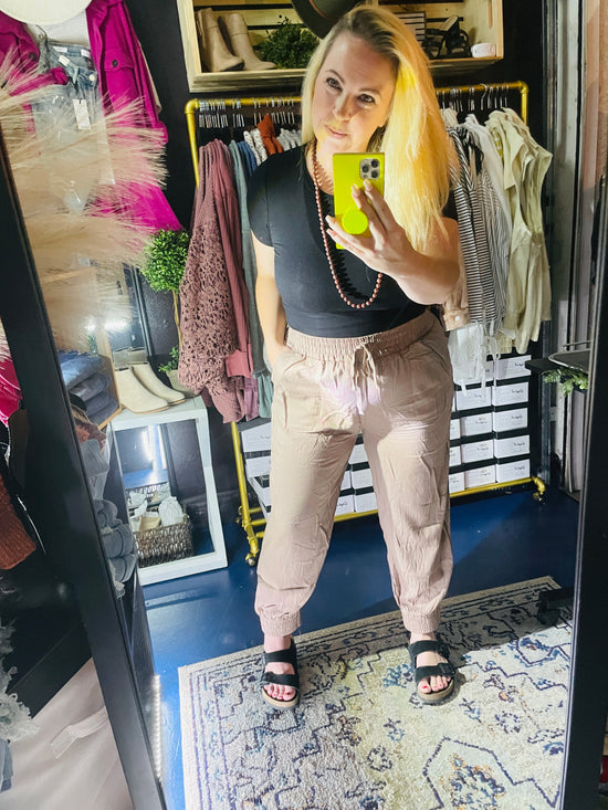 MOCHA ELASTIC WAIST JOGGERS