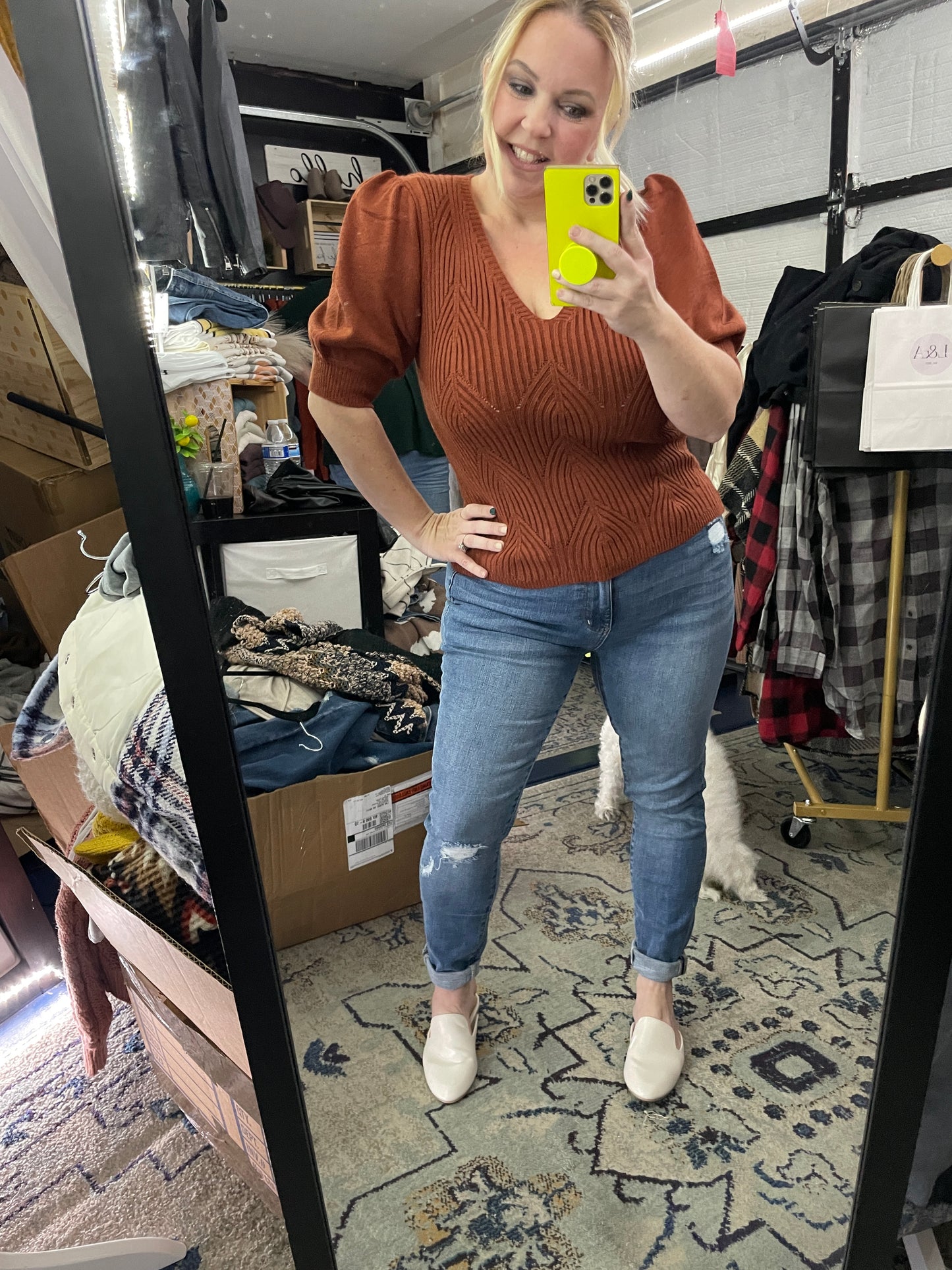 GEOMETRIC RIBBED KNIT SWEATER