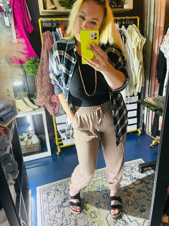 MOCHA ELASTIC WAIST JOGGERS