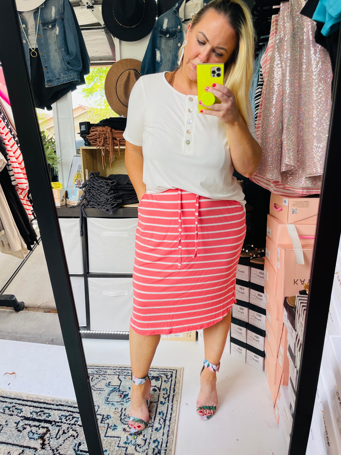 CORAL STRIPE SKIRT