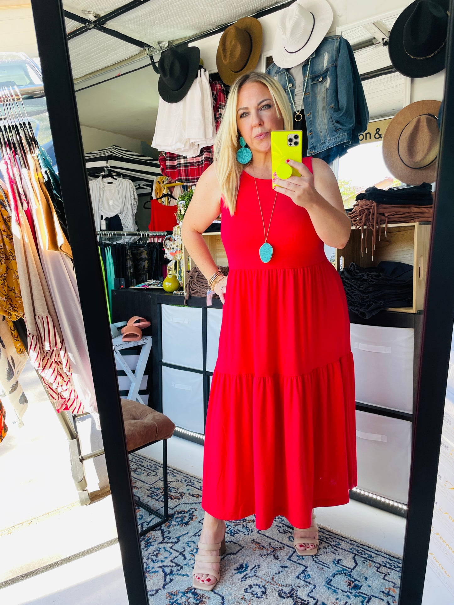 RED TIERED MAXI DRESS