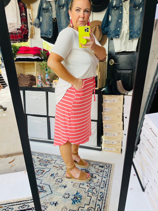 CORAL STRIPE SKIRT