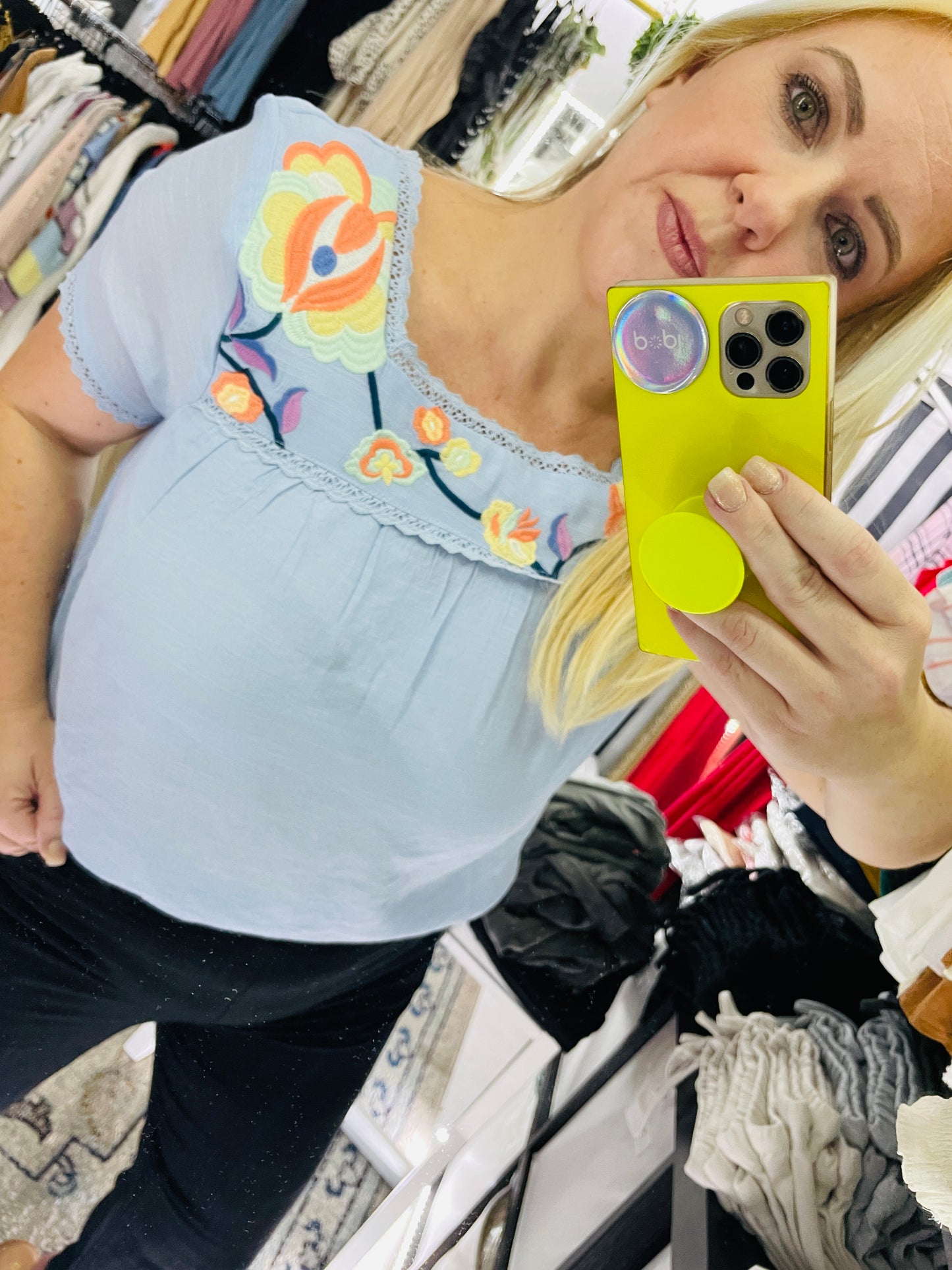 BLUE EMBROIDERED TOP