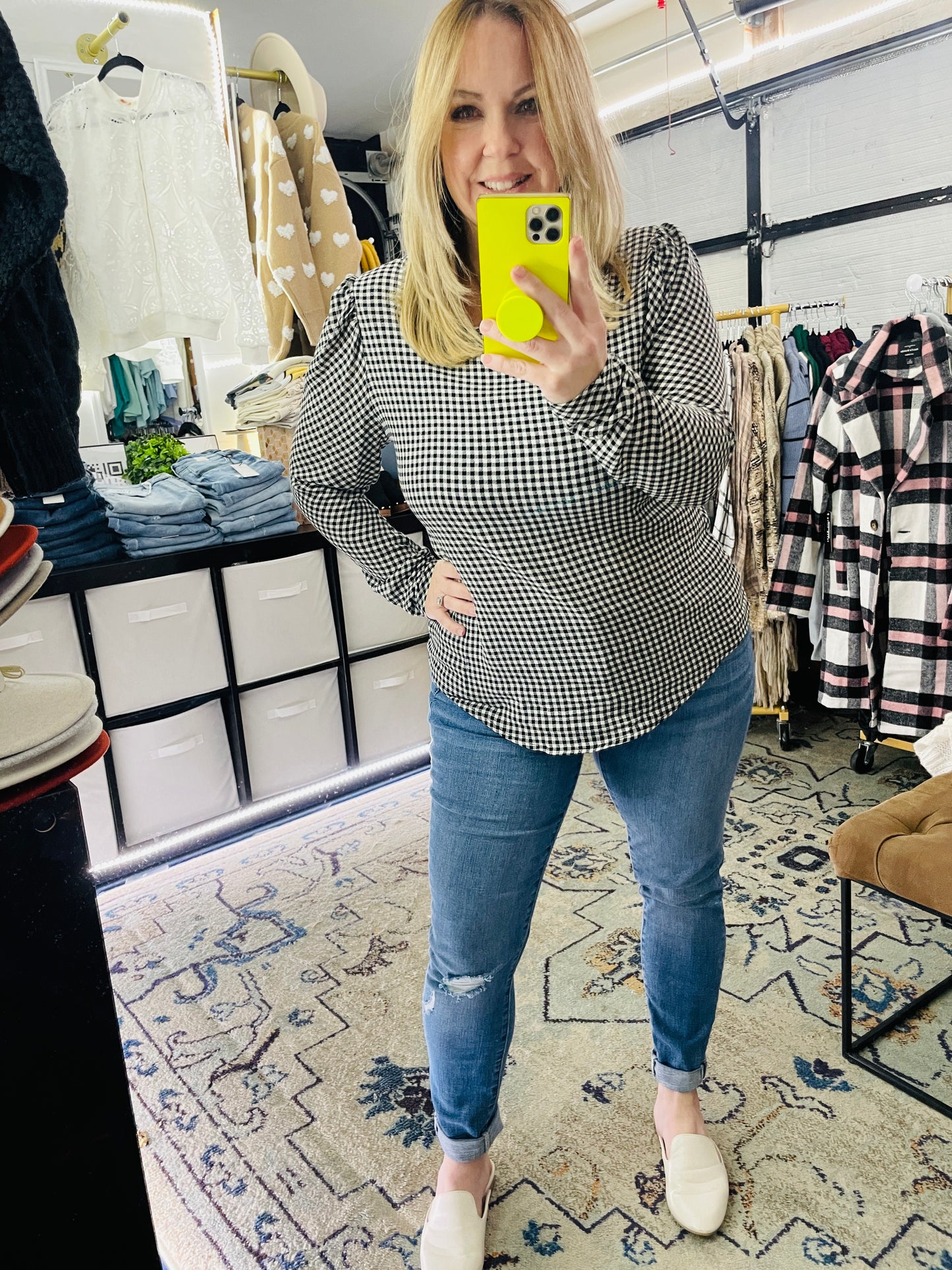 LONG SLEEVE PLAID TOP