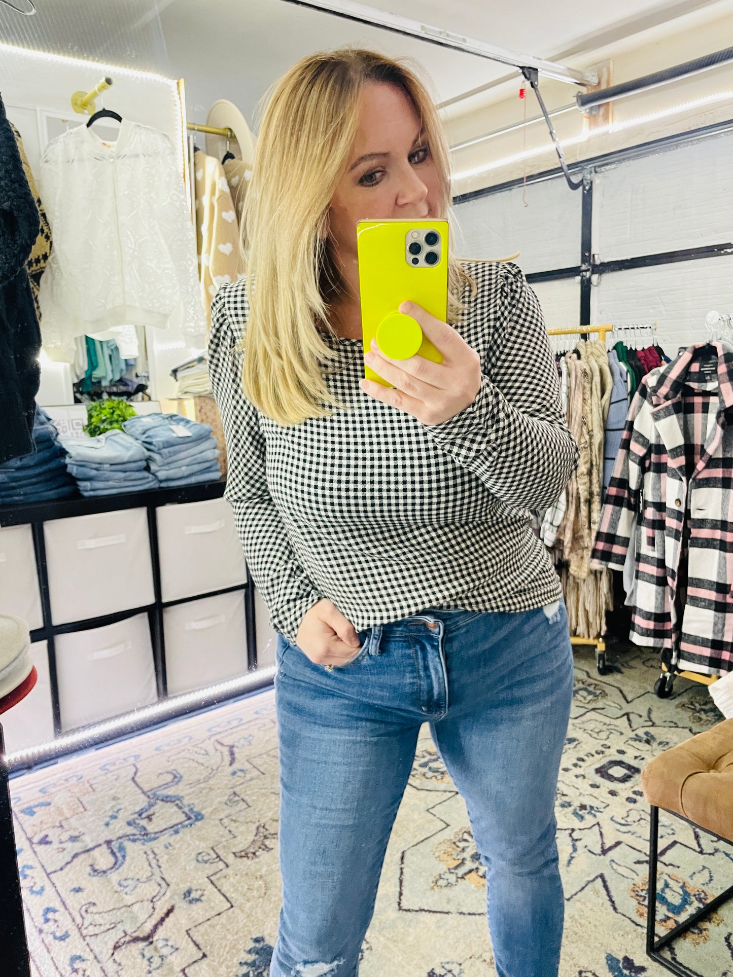 LONG SLEEVE PLAID TOP