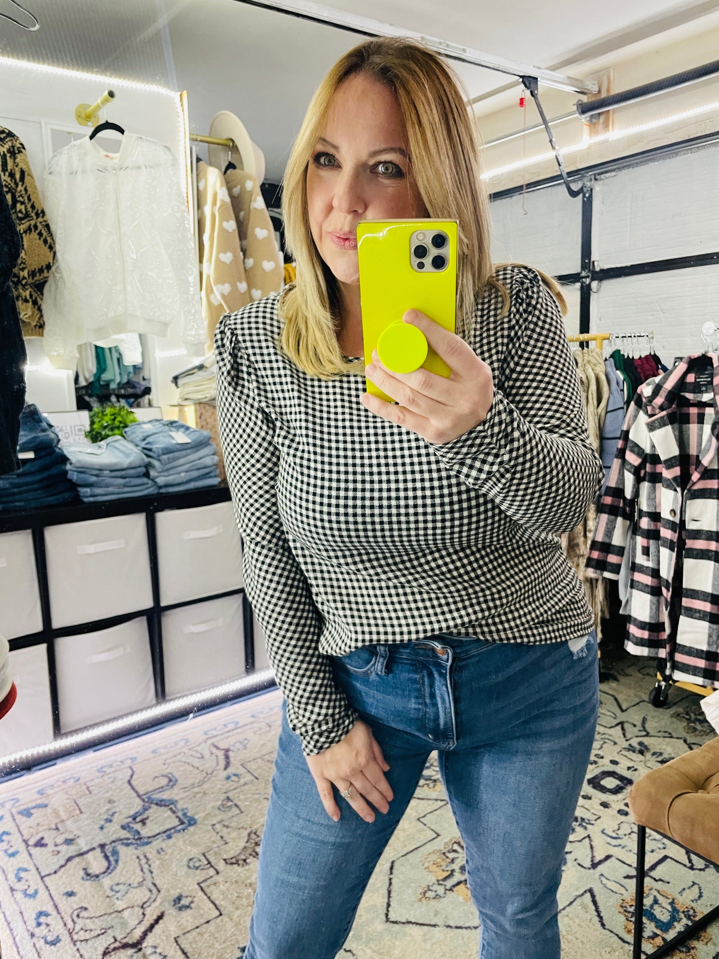 LONG SLEEVE PLAID TOP