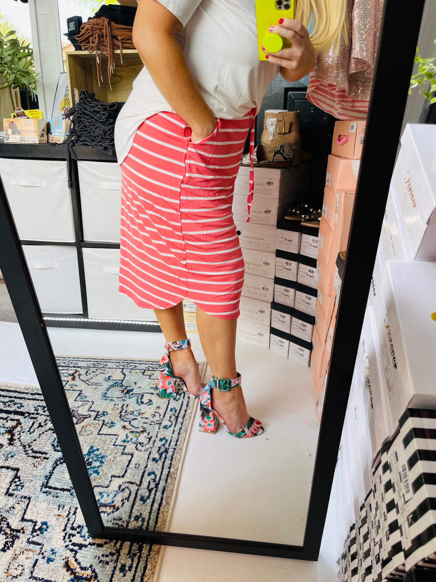 CORAL STRIPE SKIRT