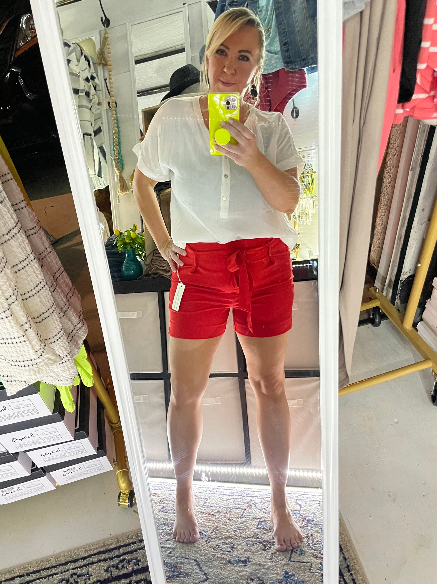 RED FRONT TIE SHORTS