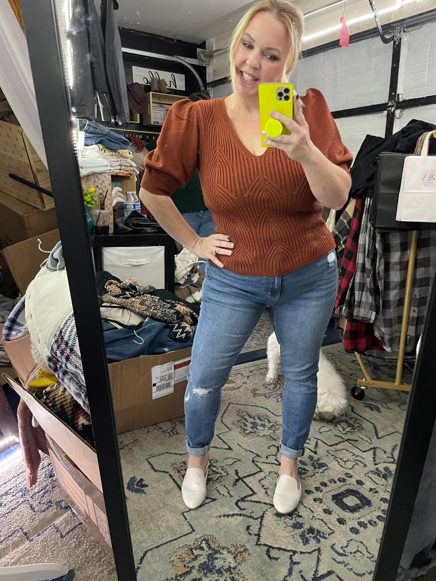 GEOMETRIC RIBBED KNIT SWEATER