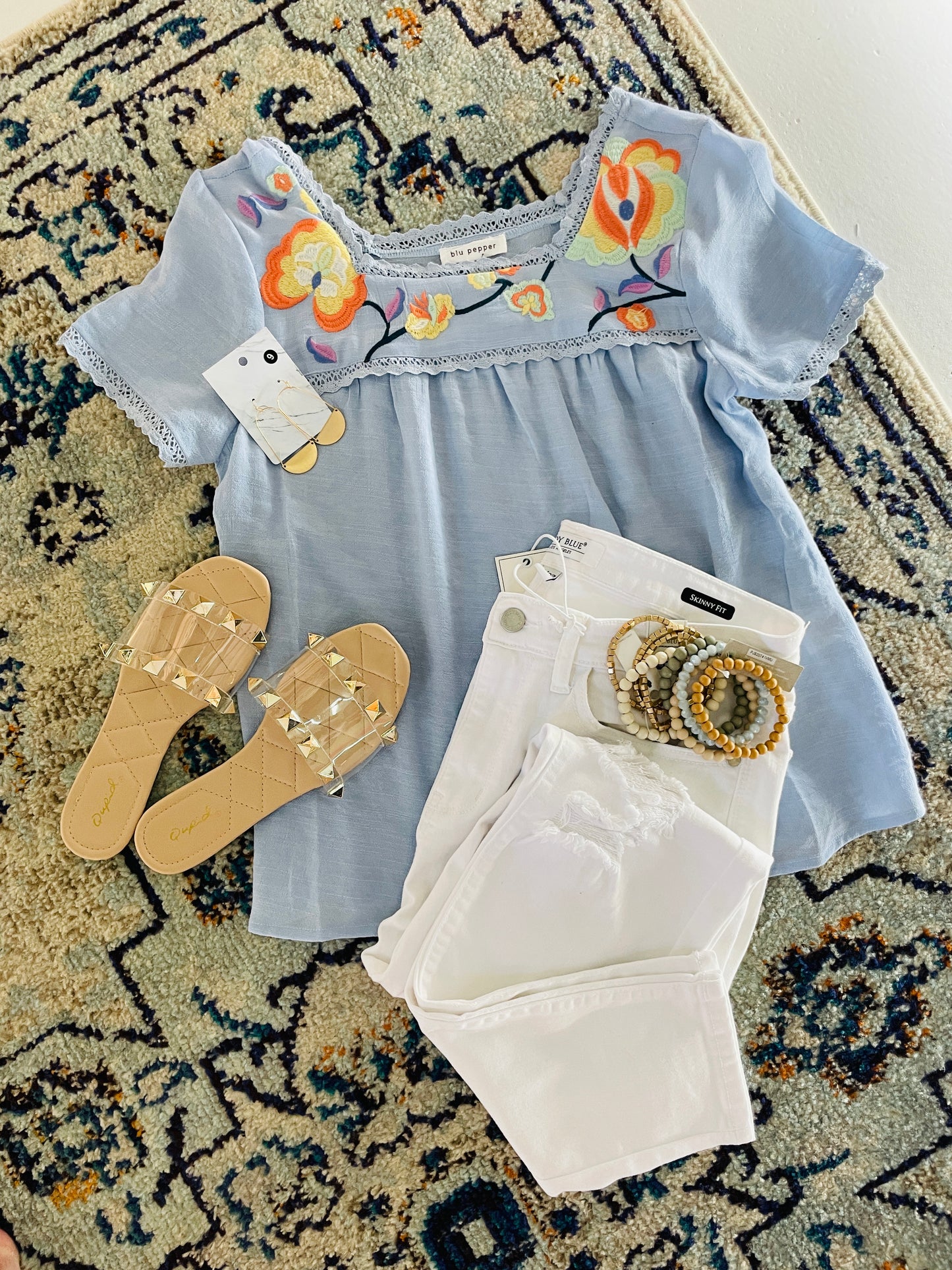 BLUE EMBROIDERED TOP