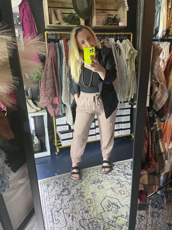 MOCHA ELASTIC WAIST JOGGERS