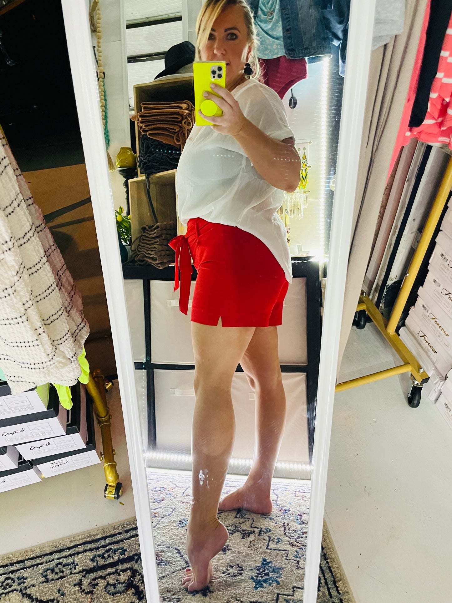 RED FRONT TIE SHORTS