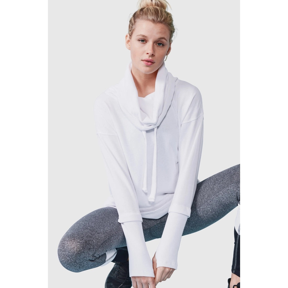 White Mineral Wash Cowl Neck Pullover